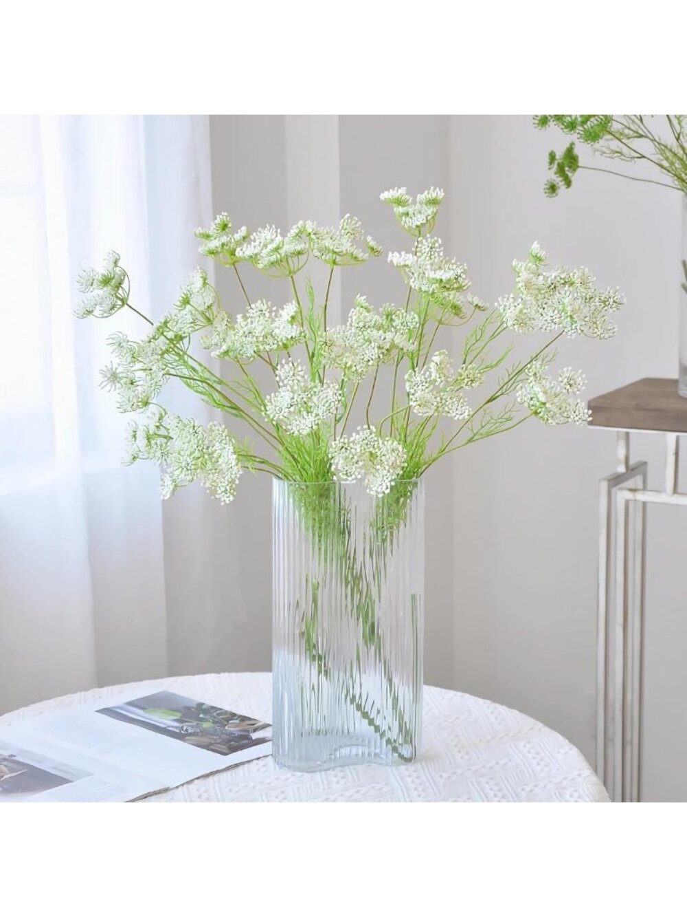 4pcs 26" White Artificial Queen Anne's Lace Flowers for Home, Wedding & Office